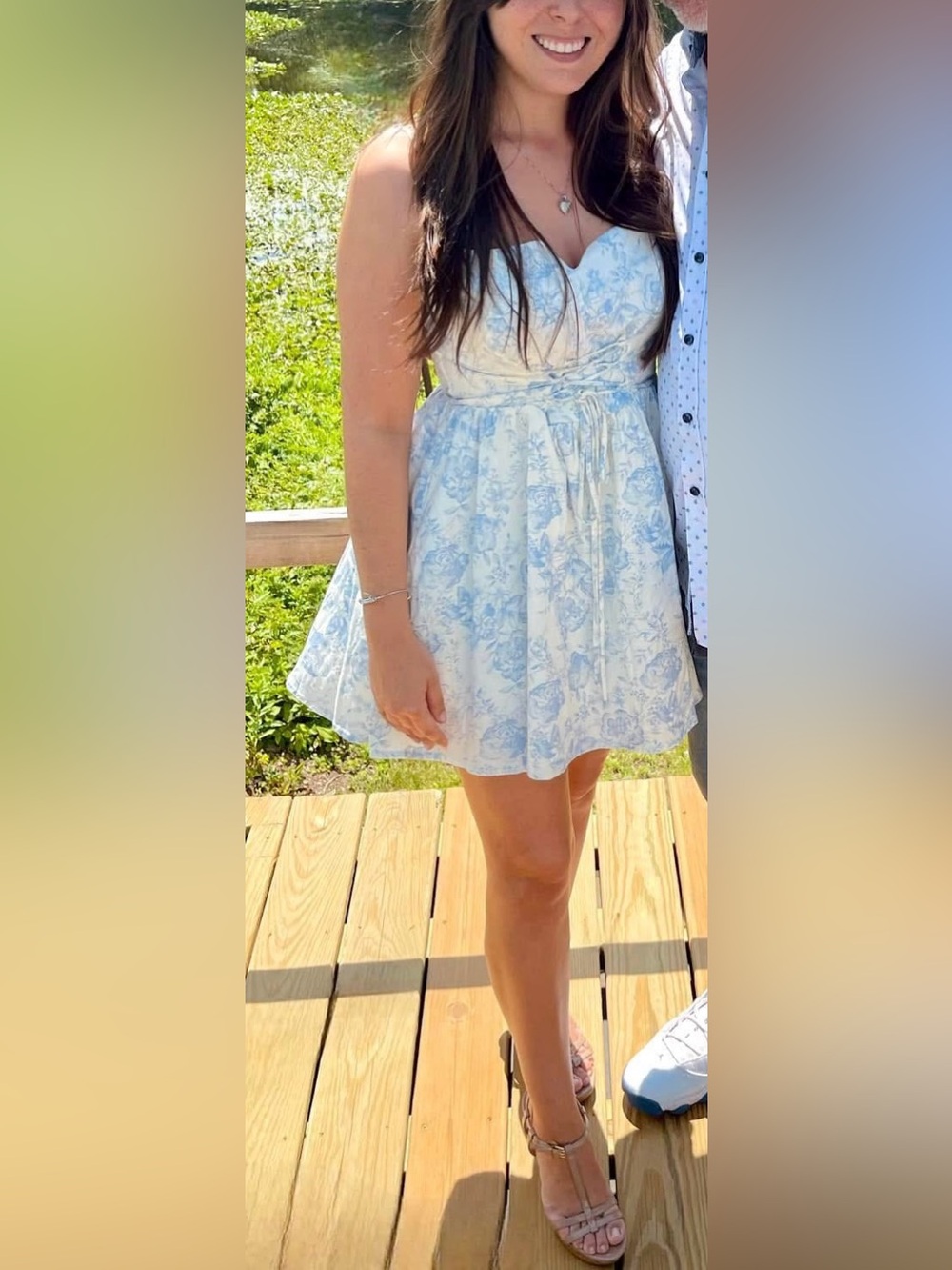 Altar'd State Blue and White Floral Skater Skirt